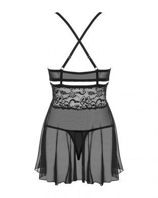 Эротический кружевной комплект с сеточкой Obsessive 838-BAB-1 babydoll & thong black S/M, черный, пе SO7181 фото