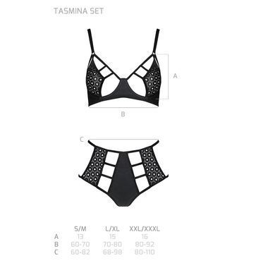 Комплект белья Passion TASMINA SET L/XL black, лиф, высокие трусики с корсетом сзади SO8490 фото