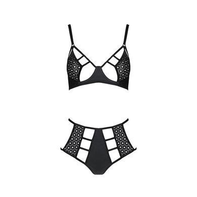 Комплект белья Passion TASMINA SET L/XL black, лиф, высокие трусики с корсетом сзади SO8490 фото