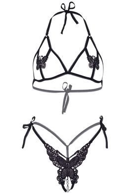 Комплект Leg Avenue Open cup bra and pearl panty Black SO9154 фото