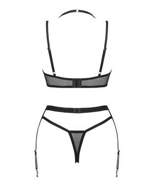 Комплект білизни Obsessive Selinne 3-pcs set XS/S Black, бюстгальтер, стрінги пояс для панчіх SO8667 фото