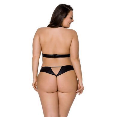 Комплект із екошкіри Passion Malwia Set with Open Bra 4XL/5XL black, топ та трусики з люверсами SO7100 фото