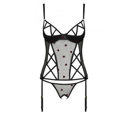 Корсет з підв'язками + стрінги LOVELIA CORSET black S/M - Passion SO4766 фото