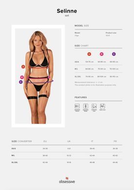 Комплект белья Obsessive Selinne 3-pcs set M/L Black, бюстгальтер, стринги пояс для чулок SO8668 фото