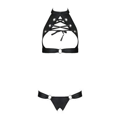 Комплект из экокожи Passion Malwia Set with Open Bra 6XL/7XL black, топ и трусики с люверсами SO7101 фото