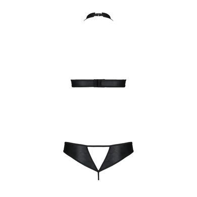 Комплект из экокожи Passion Malwia Set with Open Bra 6XL/7XL black, топ и трусики с люверсами SO7101 фото