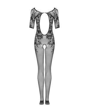 Сетчатый бодистокинг с цветочным рисунком Obsessive Bodystocking F238 S/M/L, black, с доступом, имит SO7692 фото