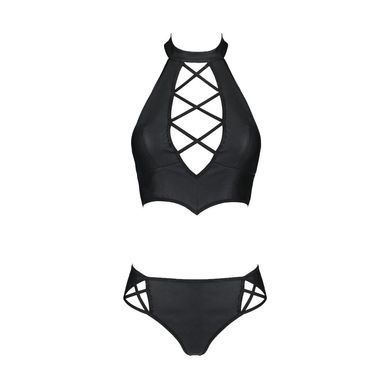 Комплект из экокожи Passion Nancy Bikini 4XL/5XL black, бра и трусики с имитацией шнуровки SO7102 фото