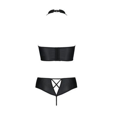 Комплект из экокожи Passion Nancy Bikini 4XL/5XL black, бра и трусики с имитацией шнуровки SO7102 фото