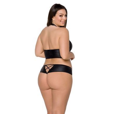 Комплект из экокожи Passion Nancy Bikini 6XL/7XL black, бра и трусики с имитацией шнуровки SO7103 фото