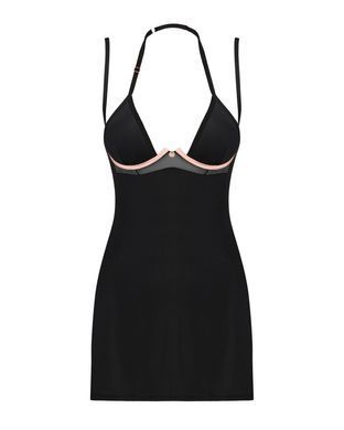 Сорочка Obsessive Selinne chemise & thong XL/2XL Black, стринги, двойные бретели SO8672 фото