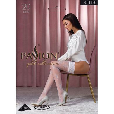 Чулки Passion ST119 5 белые, на ажурной силиконовой резинке, с цветочным декором и люрексовой нитью SO5784 фото