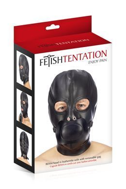 Капюшон с кляпом для БДСМ Fetish Tentation BDSM hood in leatherette with removable gag SO4673 фото