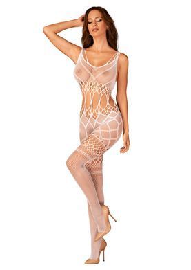 Сітчастий бодістокінг з імітацією топа та шортів Obsessive Bodystocking G330 XL/XXL, white, з доступ SO7696 фото