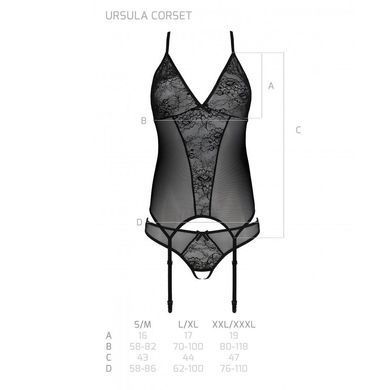 Корсет із пажами, трусики з ажурним декором та відкритим кроком Ursula Corset black L/XL &mdash; Passion SO5835 фото