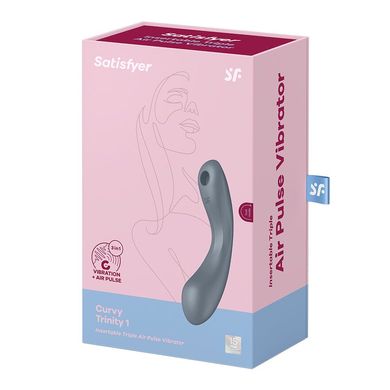 Вакуумний стимулятор з вібрацією Satisfyer Curvy Trinity 1 Bluegrey, іграшка 3в1 SO8408 фото