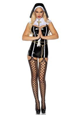 Виниловый костюм монашки Leg Avenue Sinful Sister XL, комбинезон, воротник, пояс, головной убор SO8537 фото