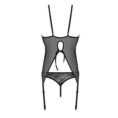 Корсет с пажами, трусики с ажурным декором и открытым шагом Ursula Corset black S/M &mdash; Passion SO5836 фото