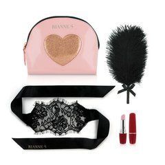 Романтический набор Rianne S: Kit d'Amour: вибропуля, перышко, маска, чехол-косметичка Pink/Gold SO3866 фото