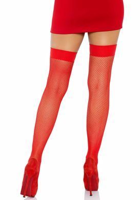 Чулки-сетка с атласным бантиком Leg Avenue Fishnet Thigh Highs With Bow Red, one size SO7971 фото
