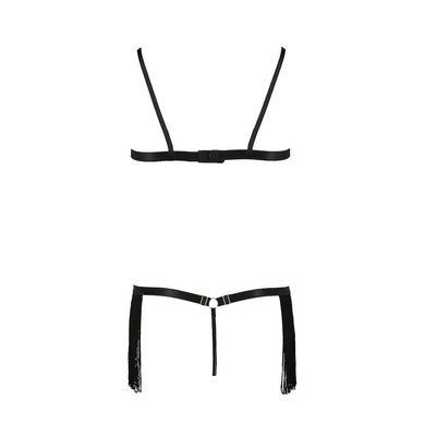 Комплект белья KASSANDRA SET OpenBra black L/XL - Passion Exclusive: лиф из бахромы, трусики-юбка PS26301 фото