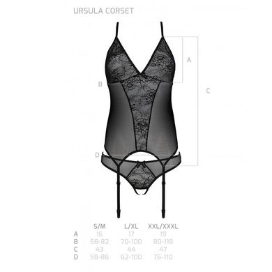 Корсет із пажами, трусики з ажурним декором та відкритим кроком Ursula Corset black XXL/XXXL — Passi SO5837 фото