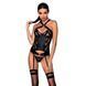 Сетчатый комплект с узором Hima Corset black L/XL - Passion, корсет с халтером, подвязки, трусики SO5349 фото 1