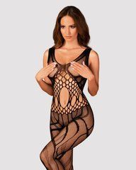 Сетчатый бодистокинг с вырезами и рисунком Obsessive Bodystocking G328 S/M/L, черный, комбинезон SO7249 фото