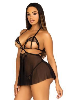 Пеньюар Leg Avenue Lace and mesh babydoll & panty Black S SO9163 фото