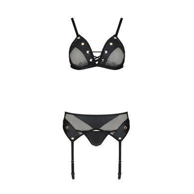 Комплект белья Passion NESSY SET S/M black, бюстгальтер, пояс для чулок, стринги SO8458 фото