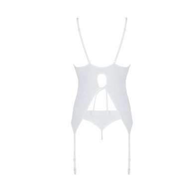 Корсет с пажами, трусики с ажурным декором и открытым шагом Ursula Corset white L/XL &mdash; Passion SO5838 фото