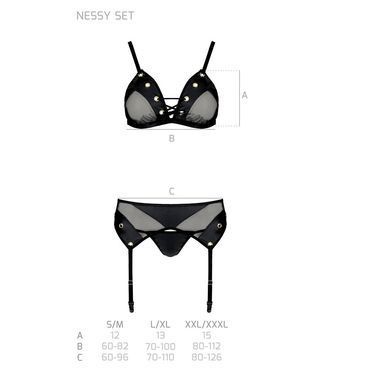 Комплект белья Passion NESSY SET S/M black, бюстгальтер, пояс для чулок, стринги SO8458 фото