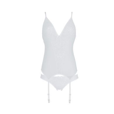 Корсет с пажами, трусики с ажурным декором и открытым шагом Ursula Corset white L/XL &mdash; Passion SO5838 фото