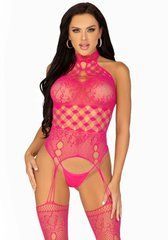 Мереживний бодістокінг з відкритим доступом Leg Avenue High neck lace bodystocking One size Raspberr SO8572 фото