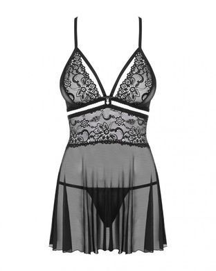 Эротический кружевной комплект с сеточкой Obsessive 838-BAB-1 babydoll & thong black L/XL, черный, п SO7182 фото
