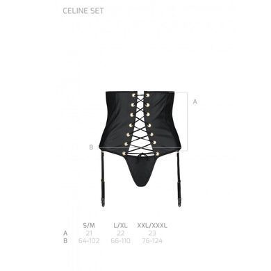 Пояс-корсет з екошкіри Celine Set black L/XL &mdash; Passion: шнурівка, знімні пажі для панчіх, стрінги SO6409 фото
