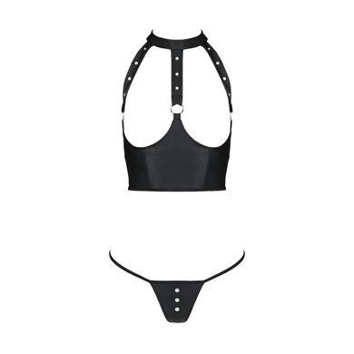 Комплект белья с открытой грудью Passion GENEVIA SET WITH OPEN BRA XXL/XXXL black, корсет, стринги SO8441 фото