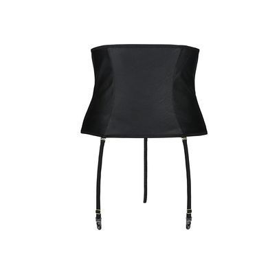 Пояс-корсет з екошкіри Celine Set black L/XL &mdash; Passion: шнурівка, знімні пажі для панчіх, стрінги SO6409 фото