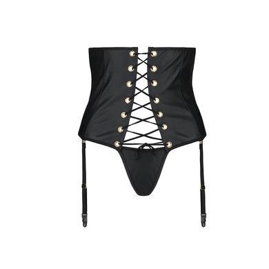 Пояс-корсет з екошкіри Celine Set black L/XL &mdash; Passion: шнурівка, знімні пажі для панчіх, стрінги SO6409 фото