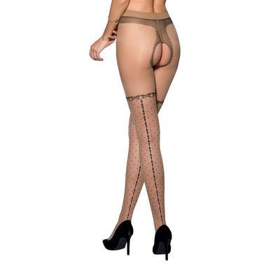 Тілесні колготки з відкритим доступом, імітація панчіх TIOPEN 014 beige 5 (20 den) &mdash; Passion SO5821 фото