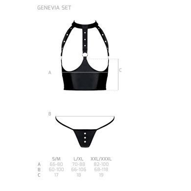 Комплект белья с открытой грудью Passion GENEVIA SET WITH OPEN BRA XXL/XXXL black, корсет, стринги SO8441 фото