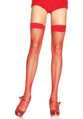 Чулки-сетка Leg Avenue Fishnet Thigh Highs Red, мелкая сетка, one size SO7973 фото