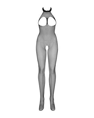 Бодистокинг из мелкой сетки с открытой грудью и доступом Obsessive Bodystocking N101 S/M/L, черный, SO7250 фото