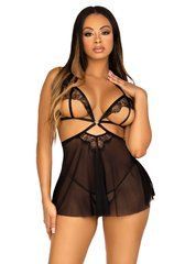 Пеньюар Leg Avenue Lace and mesh babydoll & panty Black L SO9165 фото
