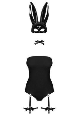 Эротический костюм кролика Obsessive Bunny costume S/M, black, боди, чокер, гартеры, чулки, маска SO7701 фото