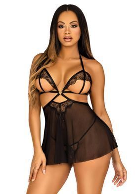 Пеньюар Leg Avenue Lace and mesh babydoll & panty Black L SO9165 фото