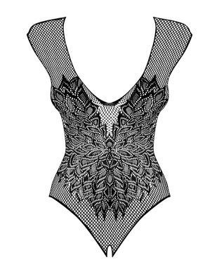 Бодистокинг из крупной сетки с кружевом Obsessive B112 teddy S/M/L, черный, с доступом SO7201 фото