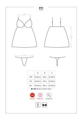 Сатиновый пеньюар с кружевом Obsessive 810-BAB-1 babydoll & thong S/M, черный, пеньюар, танга SO7152 фото