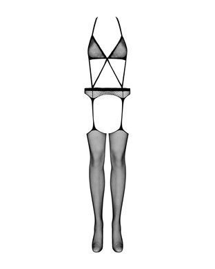 Сетчатый бодистокинг с имитацией топа, пояса и чулок Obsessive Bodystocking N108 S/M/L, черный, комб SO7252 фото