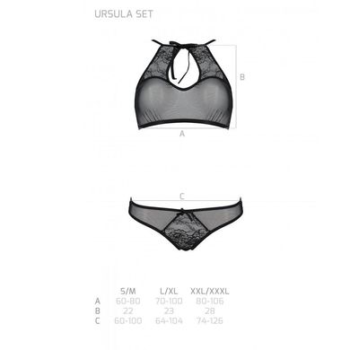 Комплект: бра, трусики с ажурным декором и открытым шагом Ursula Set black L/XL — Passion SO5841 фото